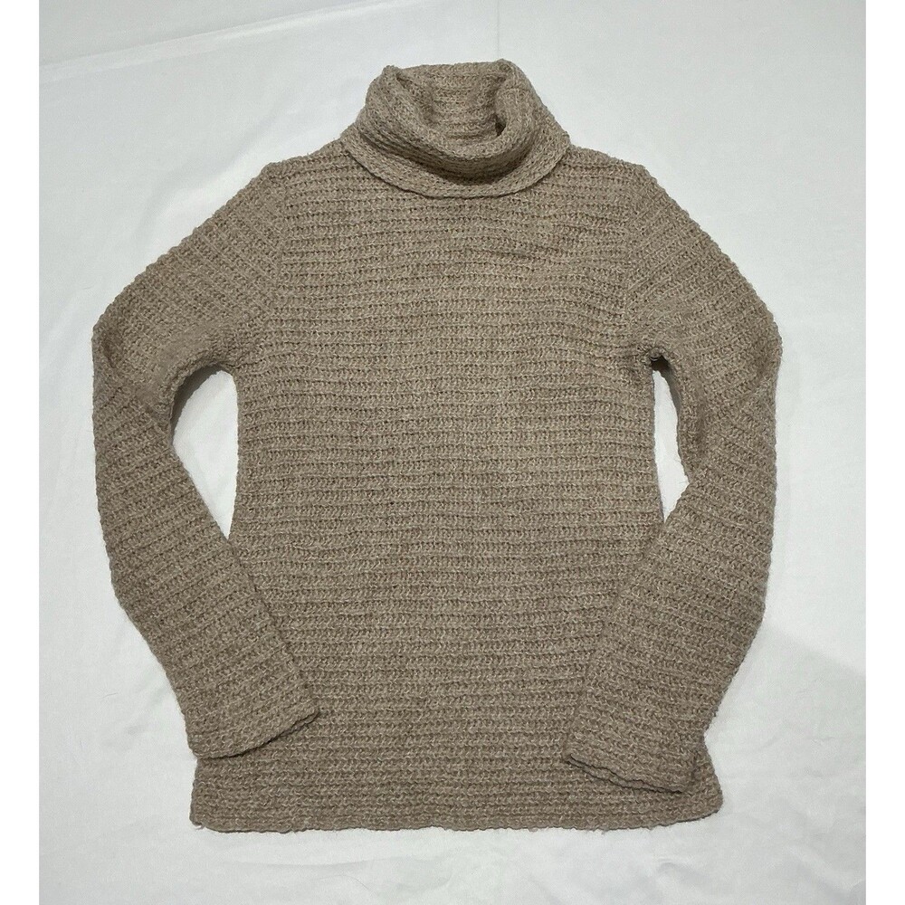 PennyRoyal Crochet Knit Sweater Womens Tan Turtleneck Pullover See Measurements